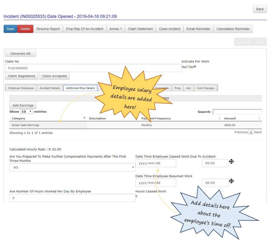 How does the Additional Employee Details tab work in the Incidents section in OHS Online?