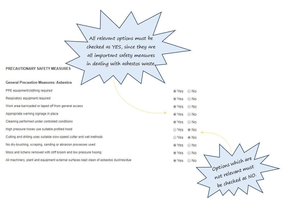 How do I complete the Precautionary Safety Measures section of the Asbestos tab in the PTW system, in OHS Online? How do I complete the Precautionary Safety Measures section of the Asbestos tab in the PTW system, in OHS Online?
