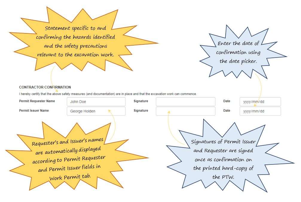 How do I complete the Contractor Confirmation section of the Excavation tab, in OHS Online? How do I complete the Contractor Confirmation section of the Excavation tab, in OHS Online?