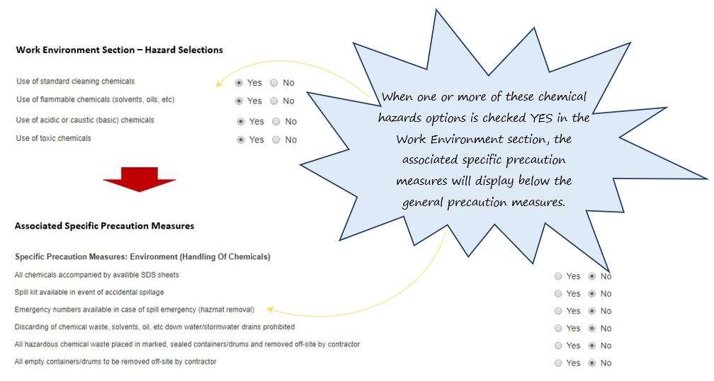 How do I complete the Precautionary Safety Measures section of the Environmental tab in the PTW system, in OHS Online? How do I complete the Precautionary Safety Measures section of the Environmental tab in the PTW system, in OHS Online?