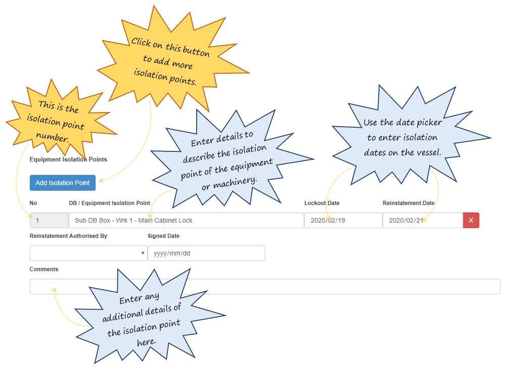 How do I complete the Equipment Isolation Points section in the equipment isolation details section of the EQMT Isolation tab, in OHS Online? How do I complete the Equipment Isolation Points section in the equipment isolation details section of the EQMT Isolation tab, in OHS Online?