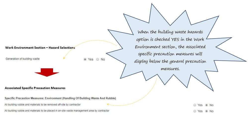 How do I complete the Precautionary Safety Measures section of the Environmental tab in the PTW system, in OHS Online? How do I complete the Precautionary Safety Measures section of the Environmental tab in the PTW system, in OHS Online?