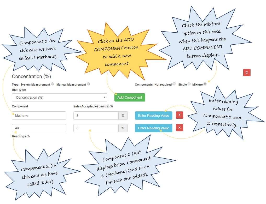 In OHS Online, how do I complete a concentration measurement type for a mixture of components in the Measurement Details section in the vessel specific precautions section? In OHS Online, how do I complete a concentration measurement type for a mixture of components in the Measurement Details section in the vessel specific precautions section?