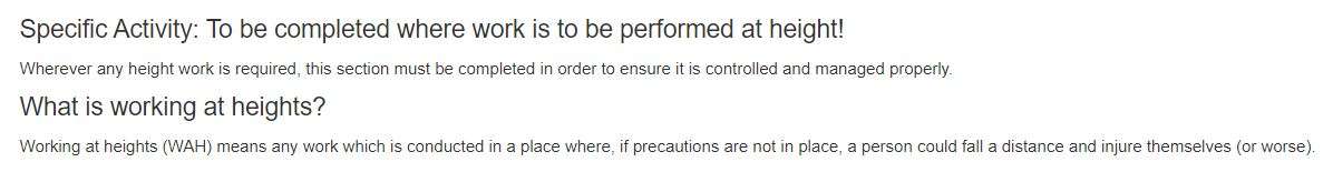 What is the WAH tab in the PTW on OHS Online? What is the WAH tab in the PTW on OHS Online?