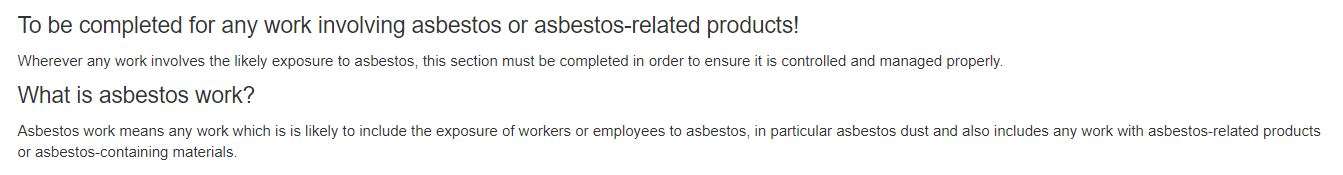 What is the Asbestos tab in the PTW on OHS Online? What is the Asbestos tab in the PTW on OHS Online?