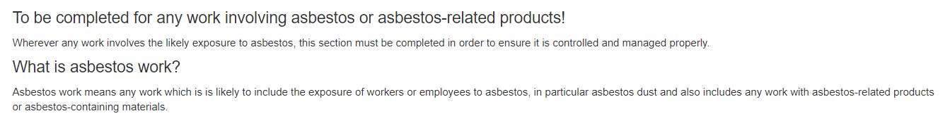 What is the Asbestos tab in the PTW on OHS Online?