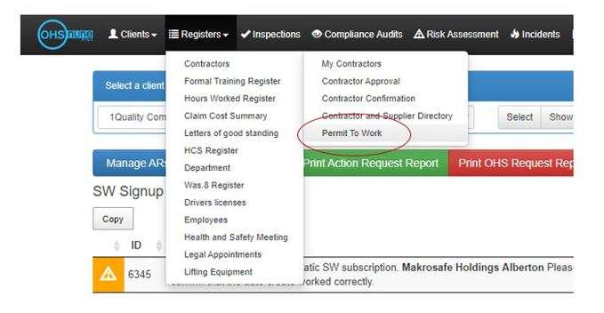How do I access the Permit to Work (PTW) function in OHS Online? How do I access the Permit to Work (PTW) function in OHS Online?
