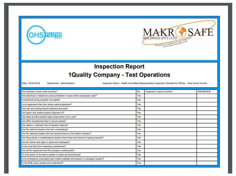 I’ve conducted inspections in my workplace and now I want to print these to hard-copy. As an OHS Online user, how do I do that?