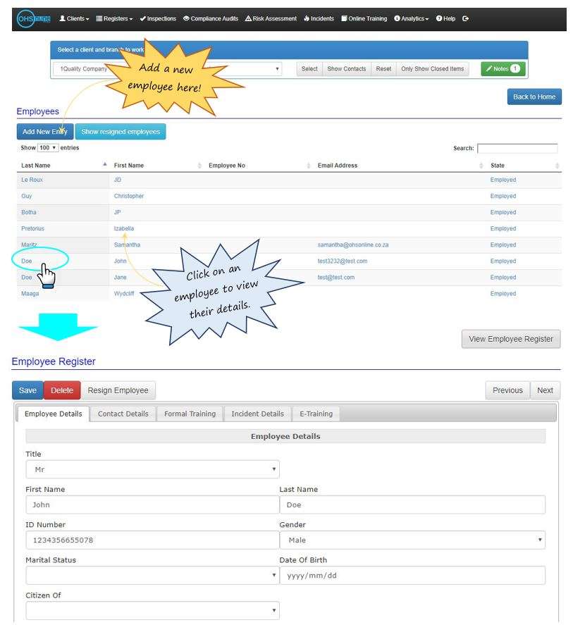 What does the Employees register do in OHS Online? What does the Employees register do in OHS Online?