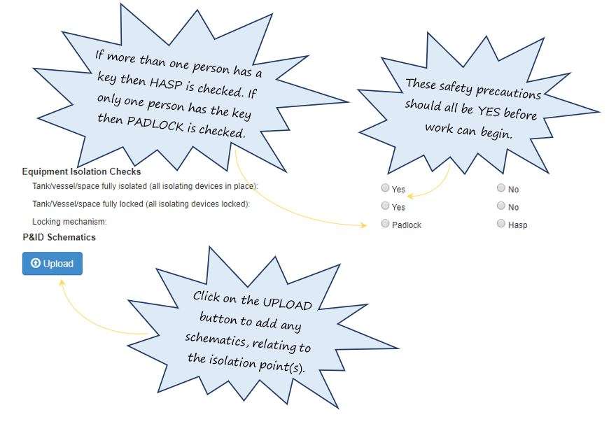 How do I complete the Vessel Isolation Details section in the vessel specific precautions section in the Hot Work tab, in OHS Online? How do I complete the Vessel Isolation Details section in the vessel specific precautions section in the Hot Work tab, in OHS Online?