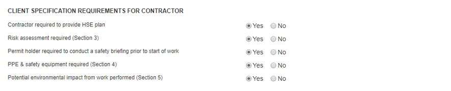 How do I complete the Client Specification details of the Work Permit tab, in OHS Online? How do I complete the Client Specification details of the Work Permit tab, in OHS Online?
