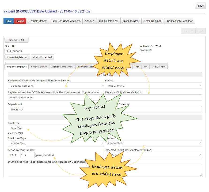 How does the Employer Employee tab work in the Incidents section in OHS Online? How does the Employer Employee tab work in the Incidents section in OHS Online?