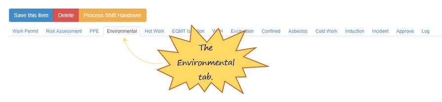 What is the Environmental tab in the PTW on OHS Online?