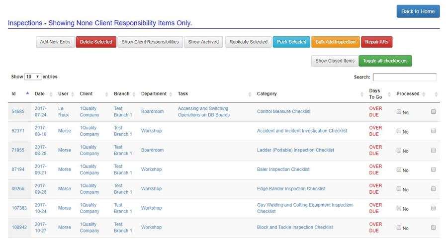 How does the Inspections tab work in OHS Online?