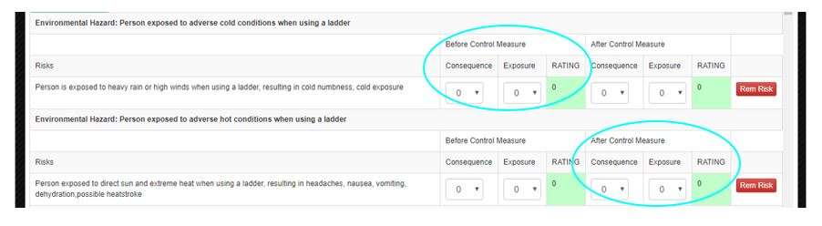 How do I quantify my identified hazards and their risks for a task in OHS Online?