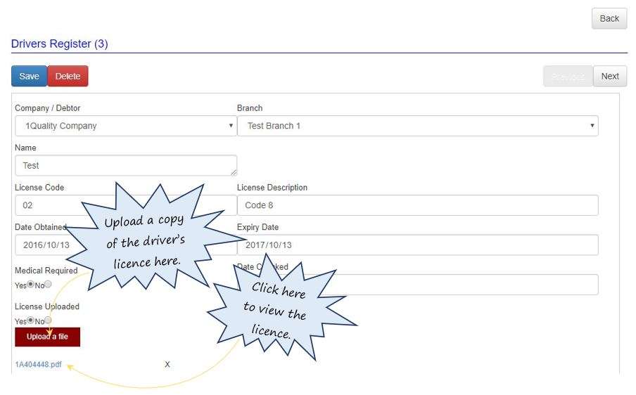 What does the Drivers Licence register do in OHS Online? What does the Drivers Licence register do in OHS Online?