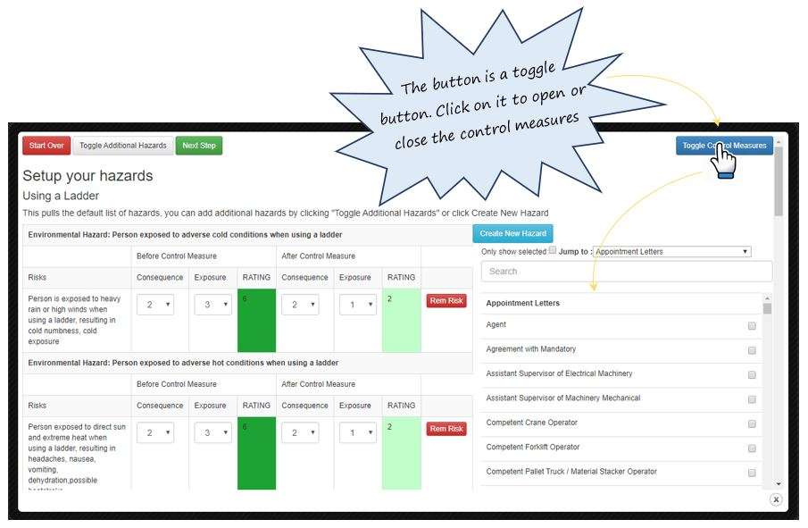 Where do I find the control measures for a task in OHS Online? Where do I find the control measures for a task in OHS Online?