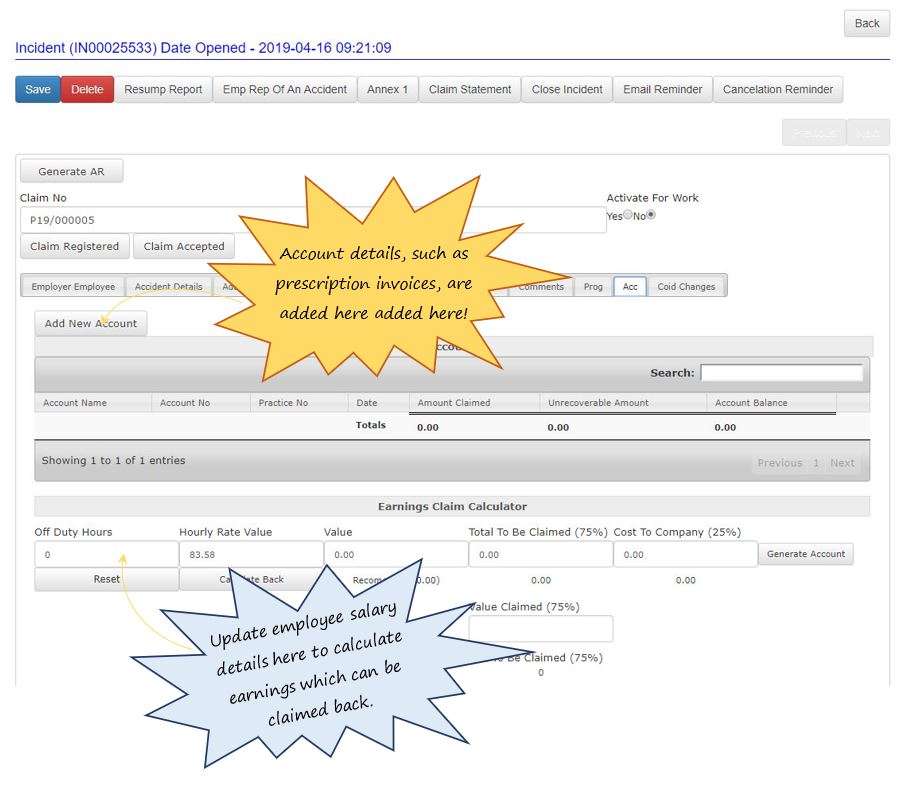 How does the Account (Acc) tab work in the Incidents section in OHS Online? How does the Account (Acc) tab work in the Incidents section in OHS Online?