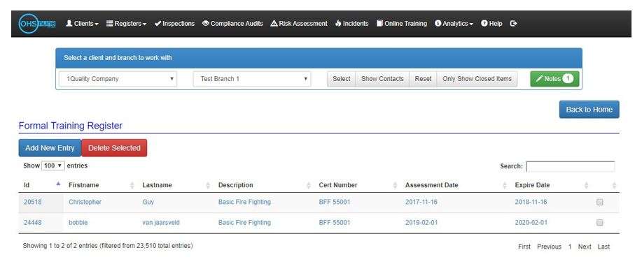 What does the Formal Training register do in OHS Online? What does the Formal Training register do in OHS Online?