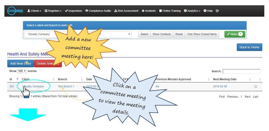What does the Health and Safety Meeting register do in OHS Online? What does the Health and Safety Meeting register do in OHS Online?