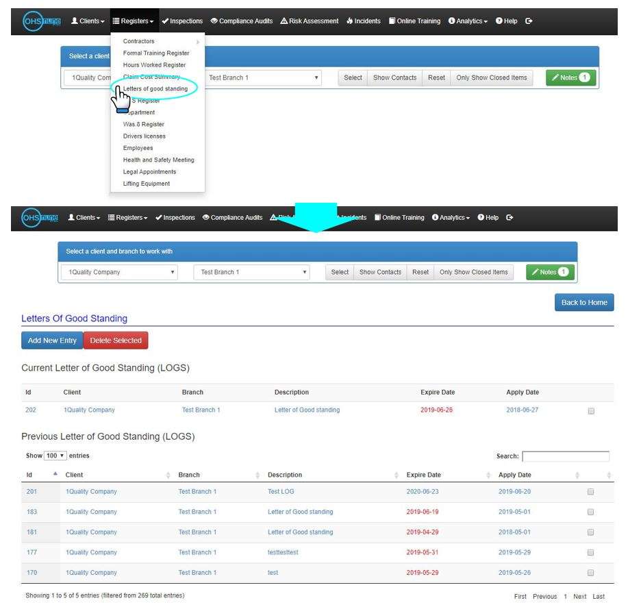 How do I access the Letters of Good Standing register in OHS Online? How do I access the Letters of Good Standing register in OHS Online?