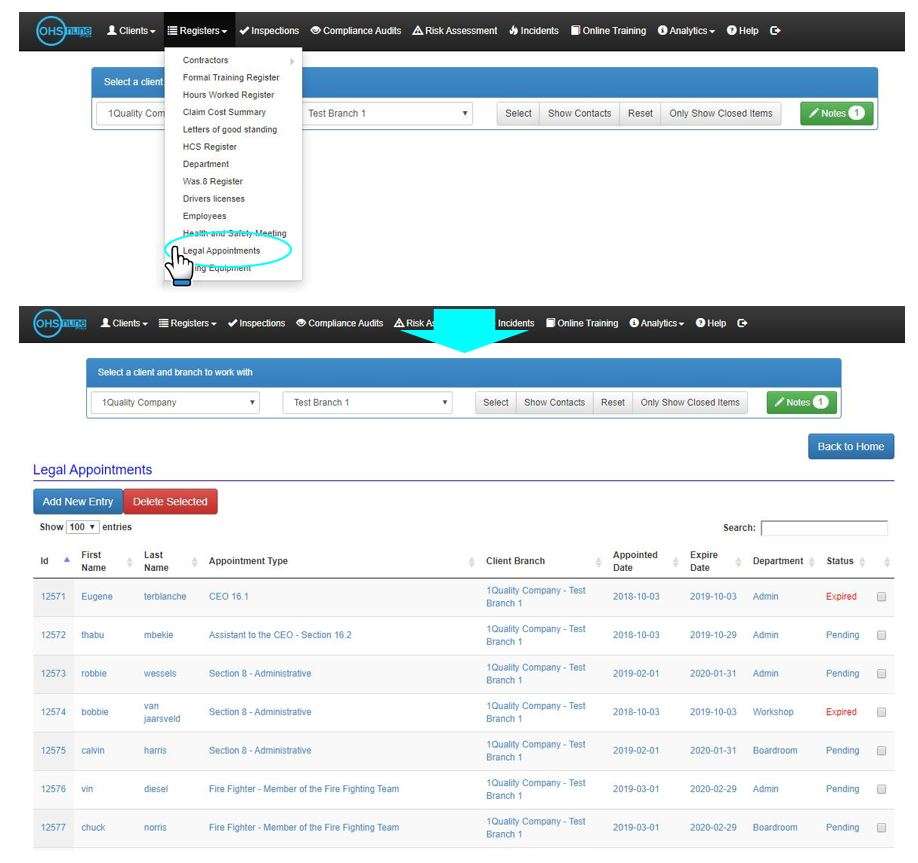 How do I access the Legal Appointments register in OHS Online? How do I access the Legal Appointments register in OHS Online?