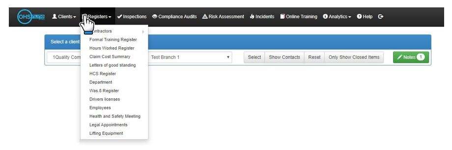 How do I access my different registers in OHS Online? How do I access my different registers in OHS Online?