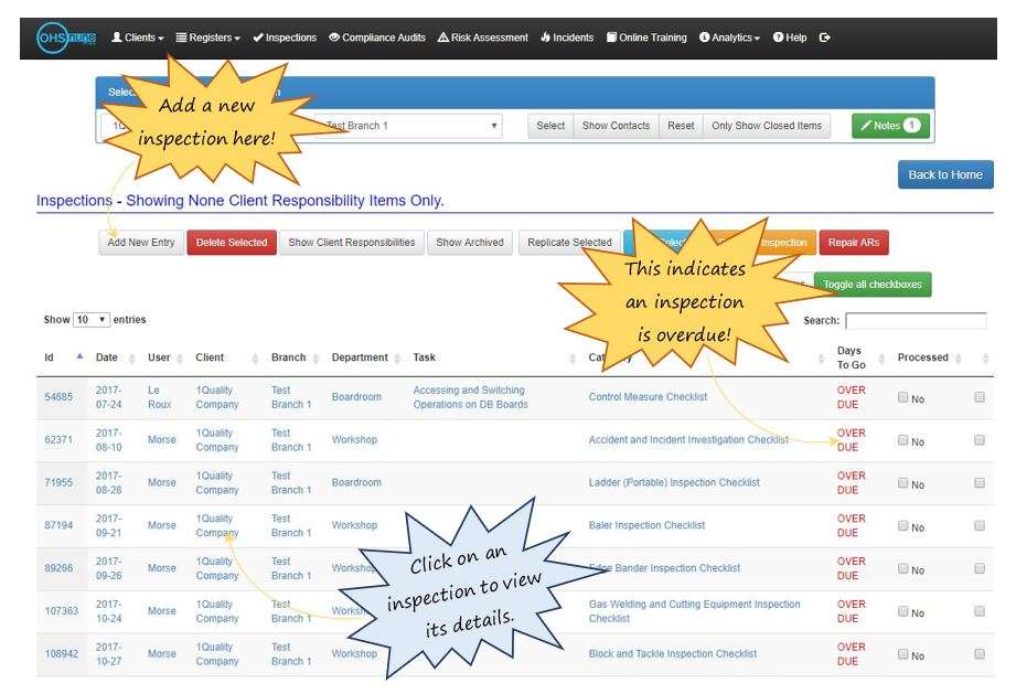 What does the Inspections register do in OHS Online? What does the Inspections register do in OHS Online?