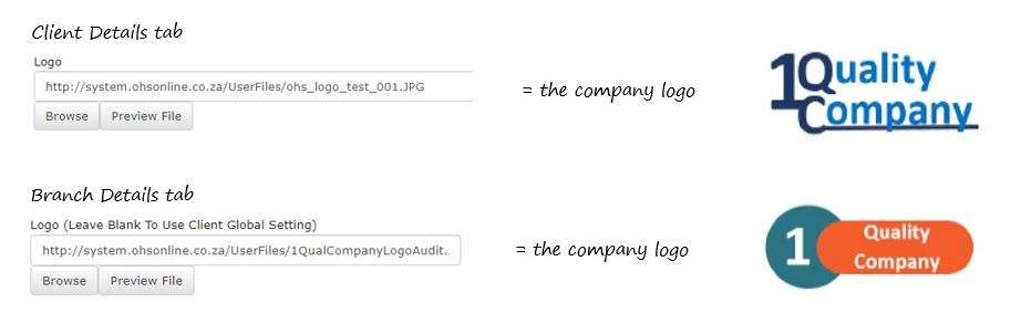 What happens if I have my company logo in the Client Details tab and in the Branch Details tab Logo fields in OHS Online? What happens if I have my company logo in the Client Details tab and in the Branch Details tab Logo fields in OHS Online?
