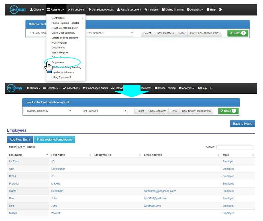 How do I access the Employees register in OHS Online? How do I access the Employees register in OHS Online?