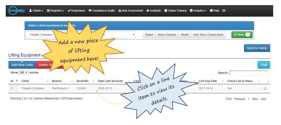 What does the Lifting Equipment register do in OHS Online? What does the Lifting Equipment register do in OHS Online?