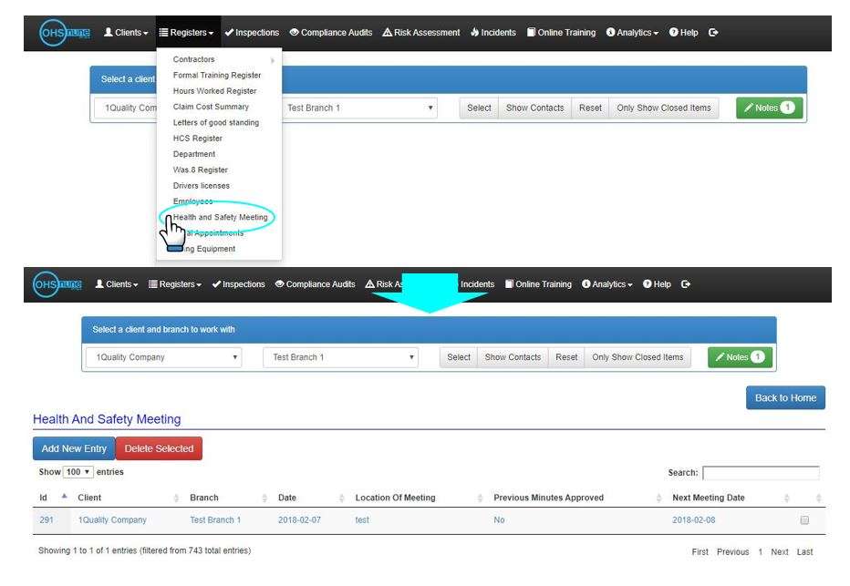 How do I access the Health and Safety Meeting register in OHS Online? How do I access the Health and Safety Meeting register in OHS Online?