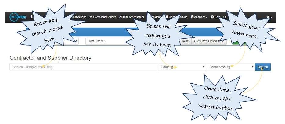 How do I use the Contractor and Supplier Directory in OHS Online? How do I use the Contractor and Supplier Directory in OHS Online?