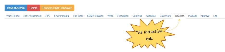 What is the Induction tab in the PTW on OHS Online? What is the Induction tab in the PTW on OHS Online?