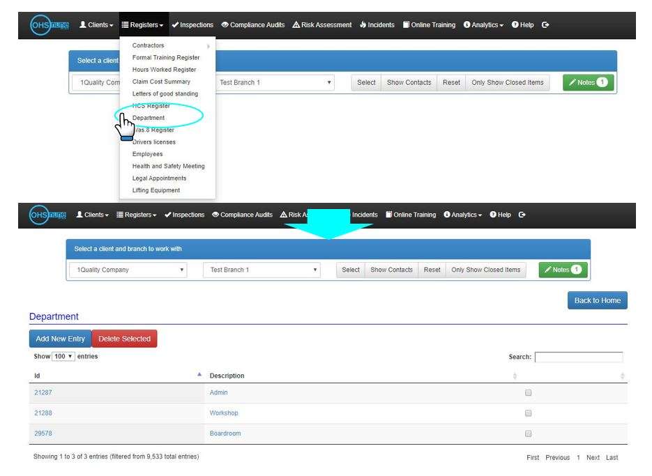 How do I access the Department register in OHS Online? How do I access the Department register in OHS Online?