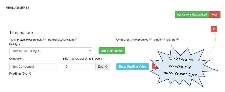 In OHS Online, how do I delete a measurement type in the Measurement Details section in the vessel specific precautions section? In OHS Online, how do I delete a measurement type in the Measurement Details section in the vessel specific precautions section?