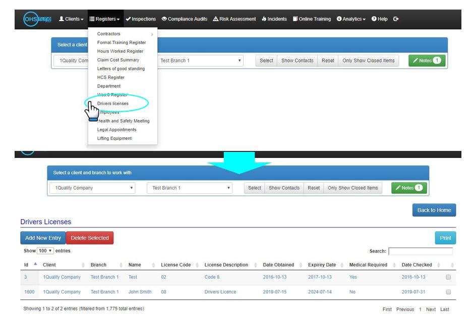 How do I access the Drivers Licences register in OHS Online? How do I access the Drivers Licences register in OHS Online?