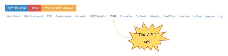 What is the WAH tab in the PTW on OHS Online? What is the WAH tab in the PTW on OHS Online?