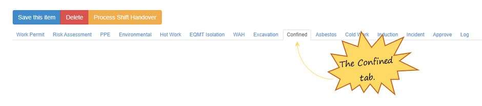 What is the Confined tab in the PTW on OHS Online? What is the Confined tab in the PTW on OHS Online?