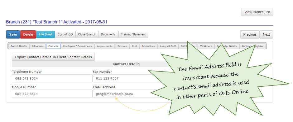 How does the Contacts tab work in OHS Online? How does the Contacts tab work in OHS Online?