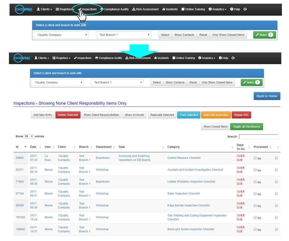 How do I access the Inspections register in OHS Online? How do I access the Inspections register in OHS Online?