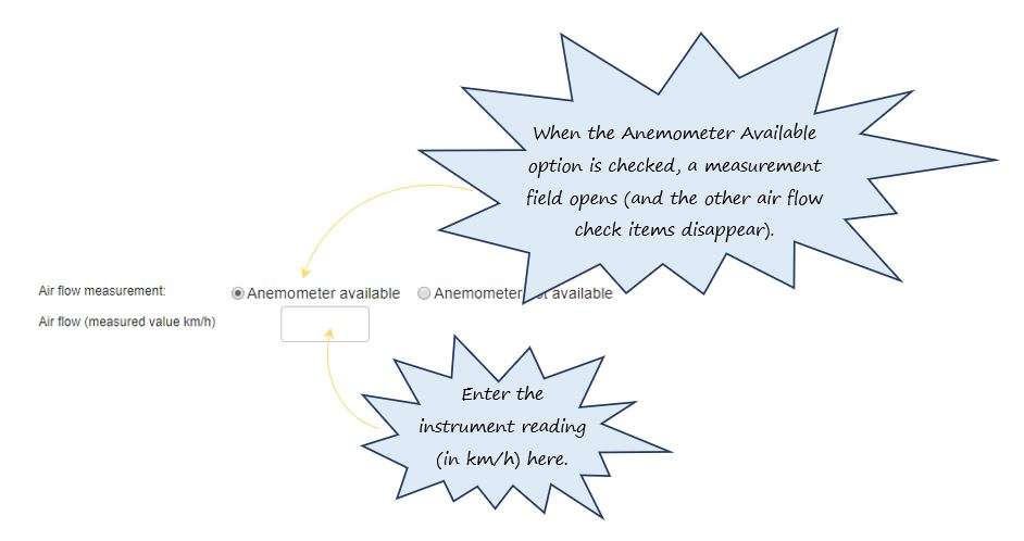 How does the airflow measurement check option work in the Work Environment section of the Cold Work tab, in OHS Online? How does the airflow measurement check option work in the Work Environment section of the Cold Work tab, in OHS Online?