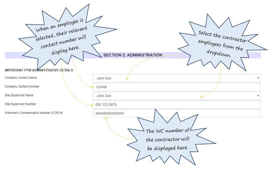 How do I complete the Administration details of the Work Permit tab, in OHS Online?