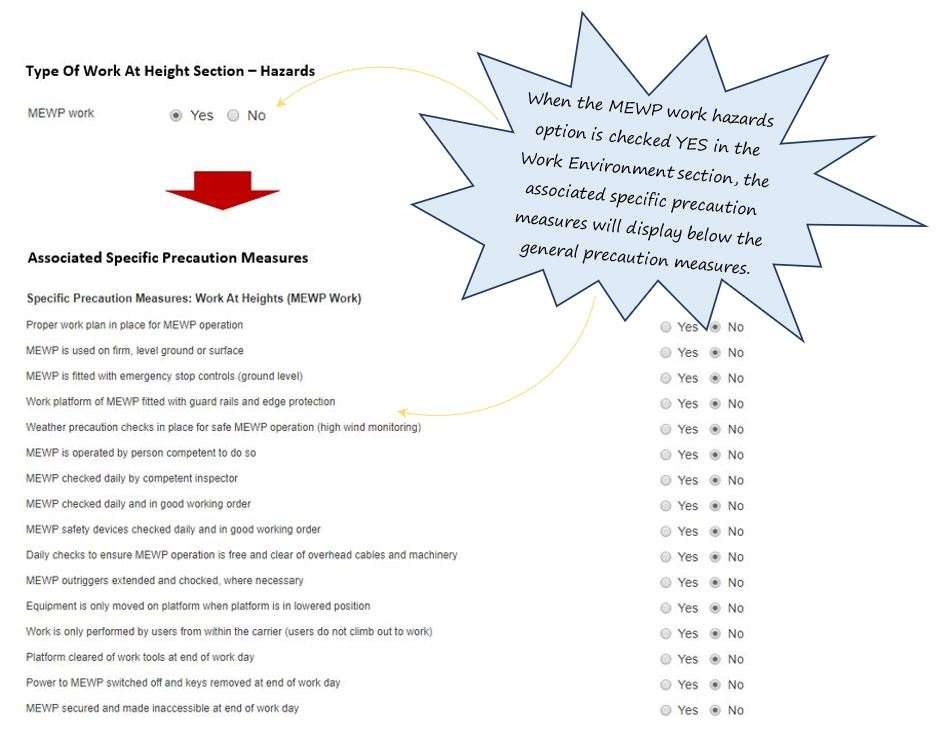 How do I complete the Precautionary Safety Measures section of the WAH tab in the PTW system, in OHS Online? How do I complete the Precautionary Safety Measures section of the WAH tab in the PTW system, in OHS Online?