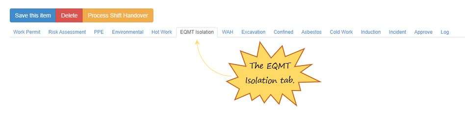 What is the EQMT Isolation tab in the PTW on OHS Online?