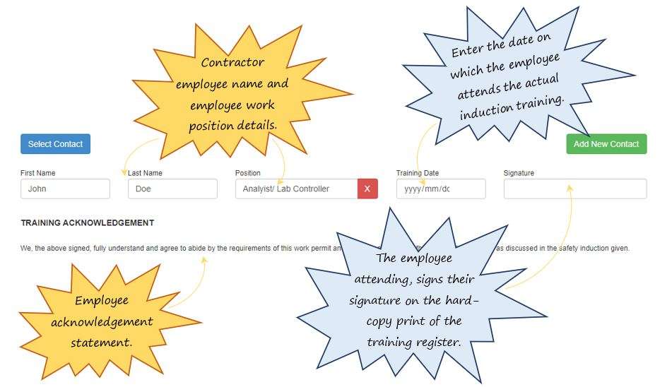 In OHS Online, how do I complete the induction training register of the Induction tab? In OHS Online, how do I complete the induction training register of the Induction tab?