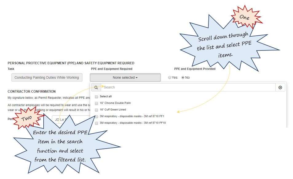 How do I complete the PPE and Safety Equipment Required section of the PPE tab, in OHS Online? How do I complete the PPE and Safety Equipment Required section of the PPE tab, in OHS Online?