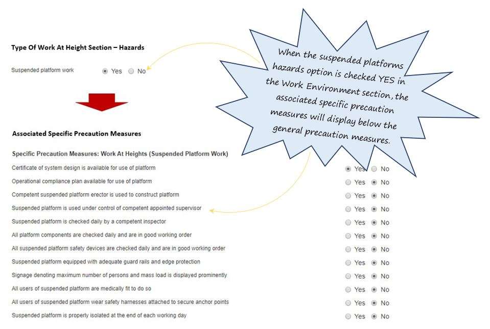 How do I complete the Precautionary Safety Measures section of the WAH tab in the PTW system, in OHS Online? How do I complete the Precautionary Safety Measures section of the WAH tab in the PTW system, in OHS Online?