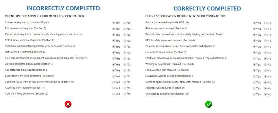 Why is it important to answer check options correctly as YES or NO in the PTW, in OHS Online? Why is it important to answer check options correctly as YES or NO in the PTW, in OHS Online?