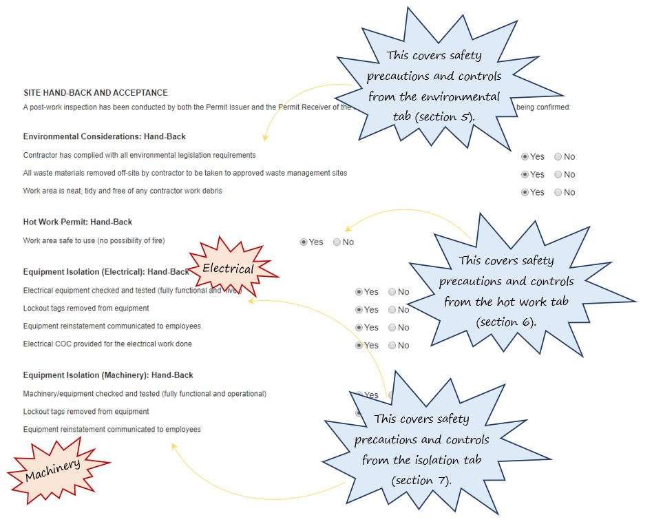 In OHS Online, how do I complete the Site Hand-back section in the Hand-back and Acceptance section of the Approve tab? In OHS Online, how do I complete the Site Hand-back section in the Hand-back and Acceptance section of the Approve tab?